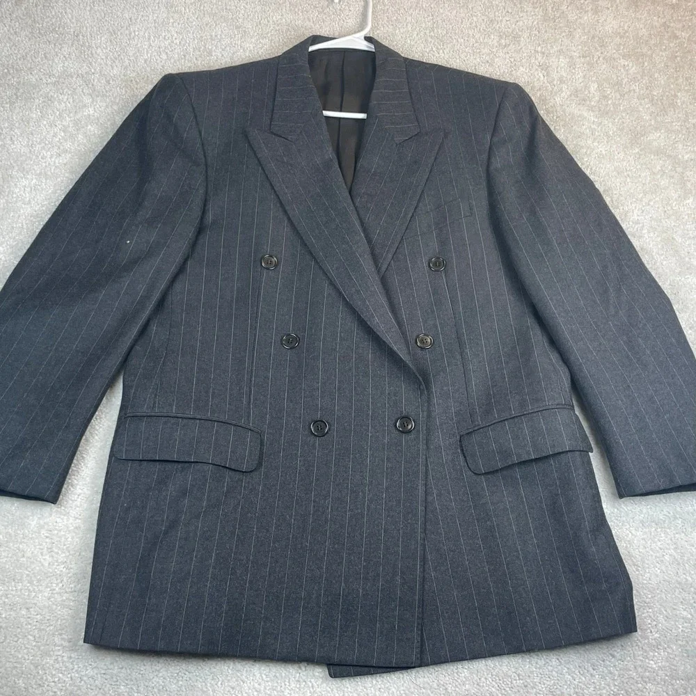 Euromoda Italy Suit Mens 42R Gray Pinstripe Double Breasted Zegna Fabric 36W